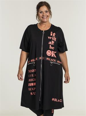 Gozzip Black - Lycia Cardigan med Print, Sort/Koral, L-50/52